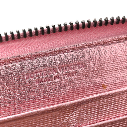Bottega Veneta Metallic Nappa Intrecciato Zip Around Wallet Pink 6 of 9
