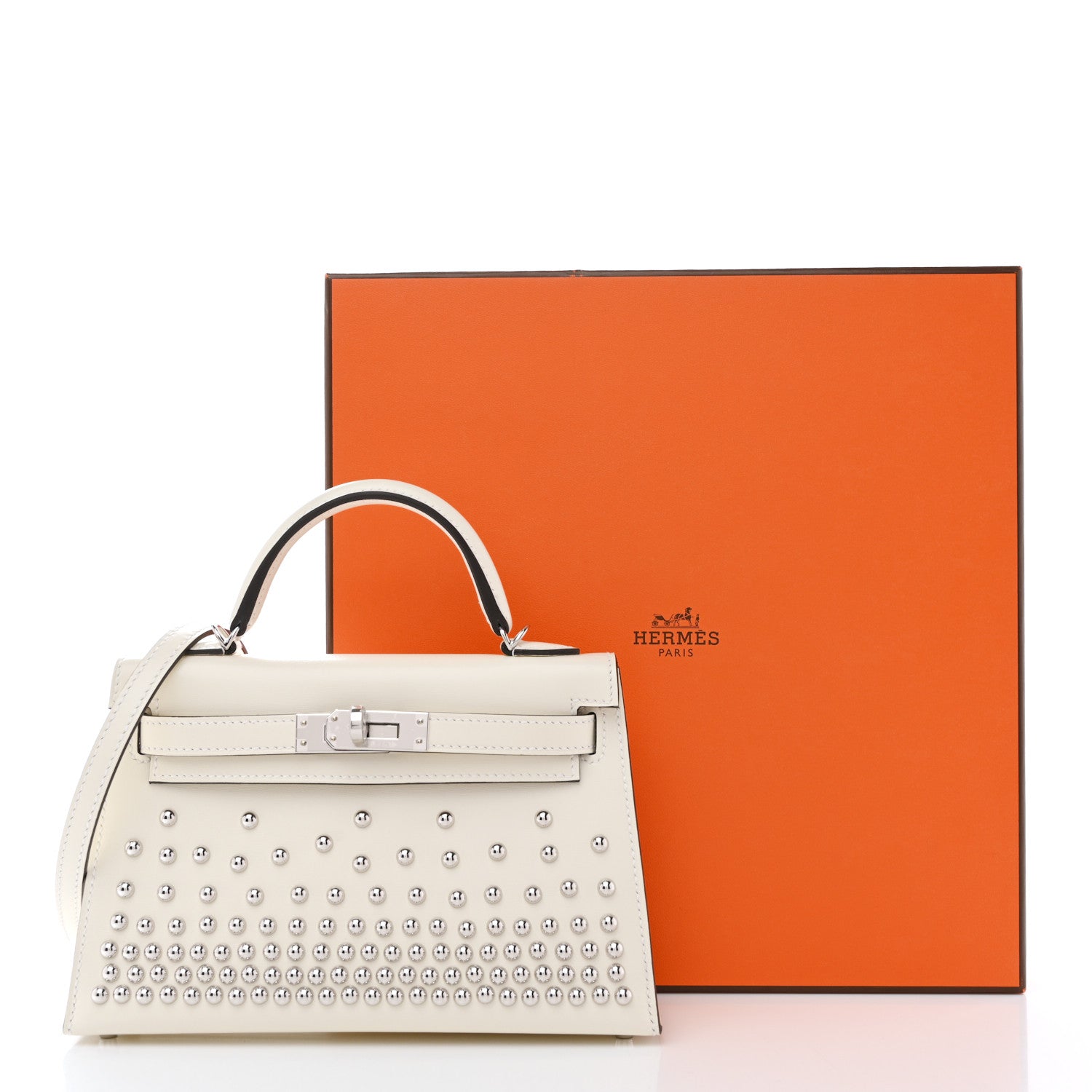 Hermes Box Studded Clouté Mini Kelly Sellier 20 Cream 9 of 9