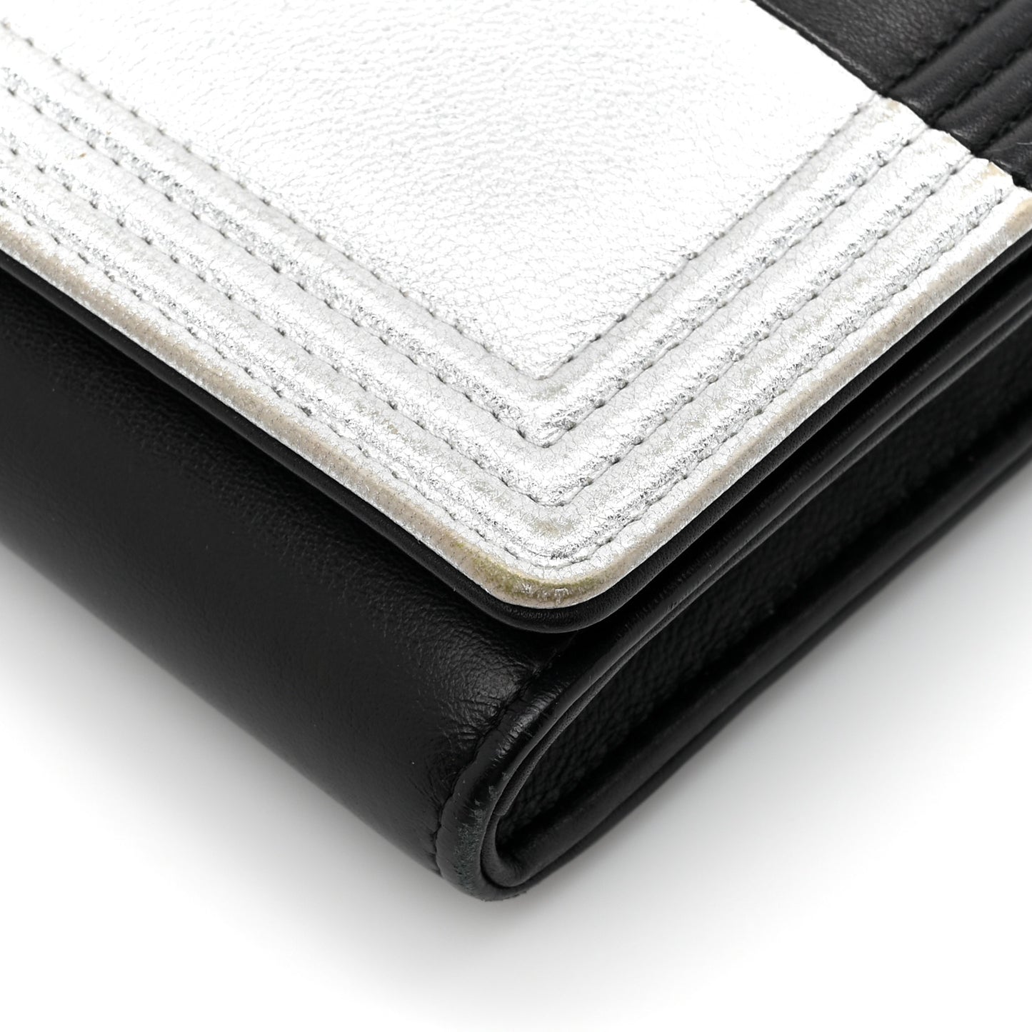 Metallic Goatskin Boy Wallet On Removable Chain WOC Black Silver
