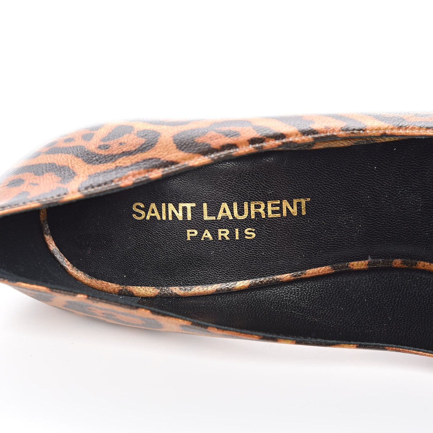 Leopard Lame Double Cat Pumps 38.5 Gold