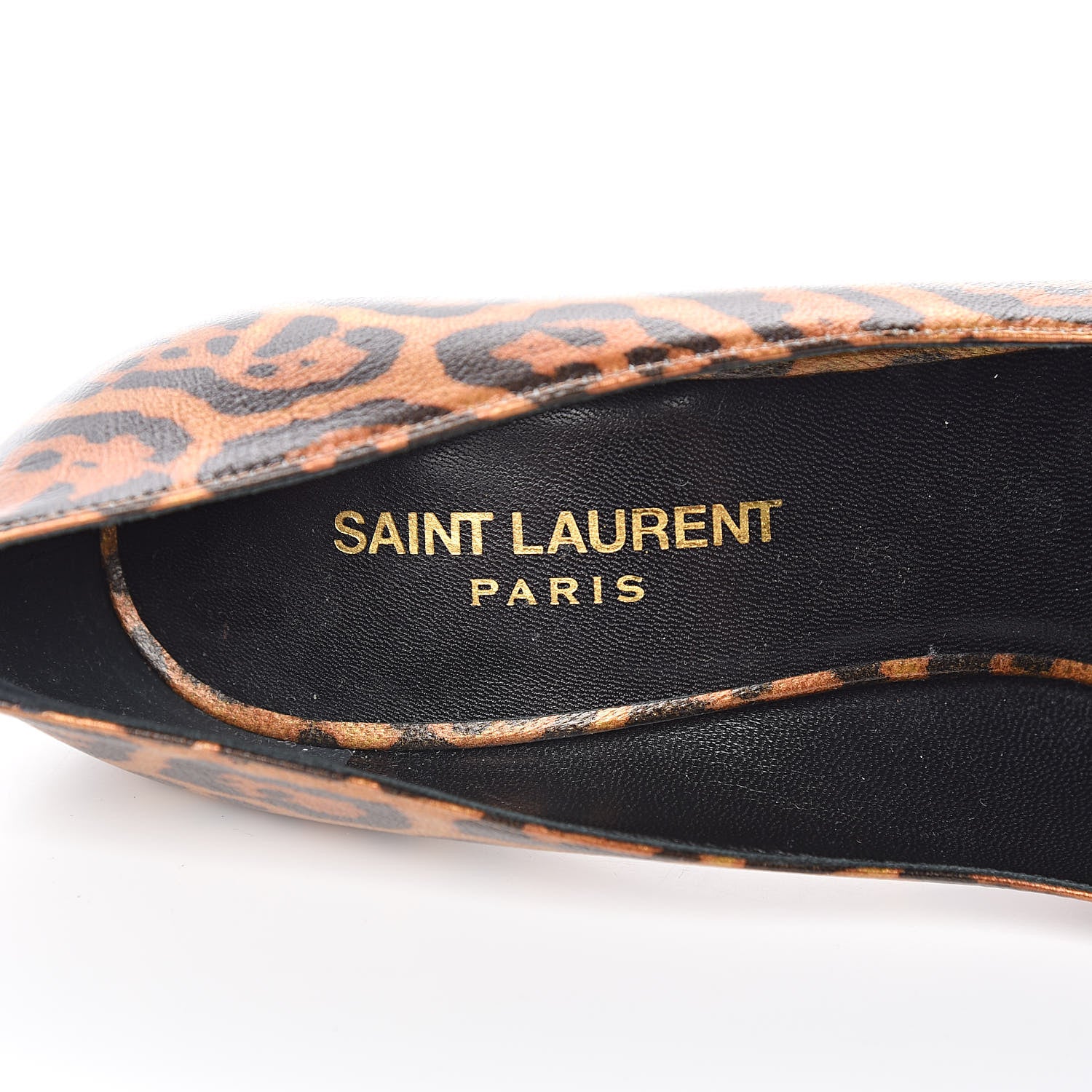 Saint Laurent Leopard Lame Double Cat Pumps 38.5 Gold 6 of 7