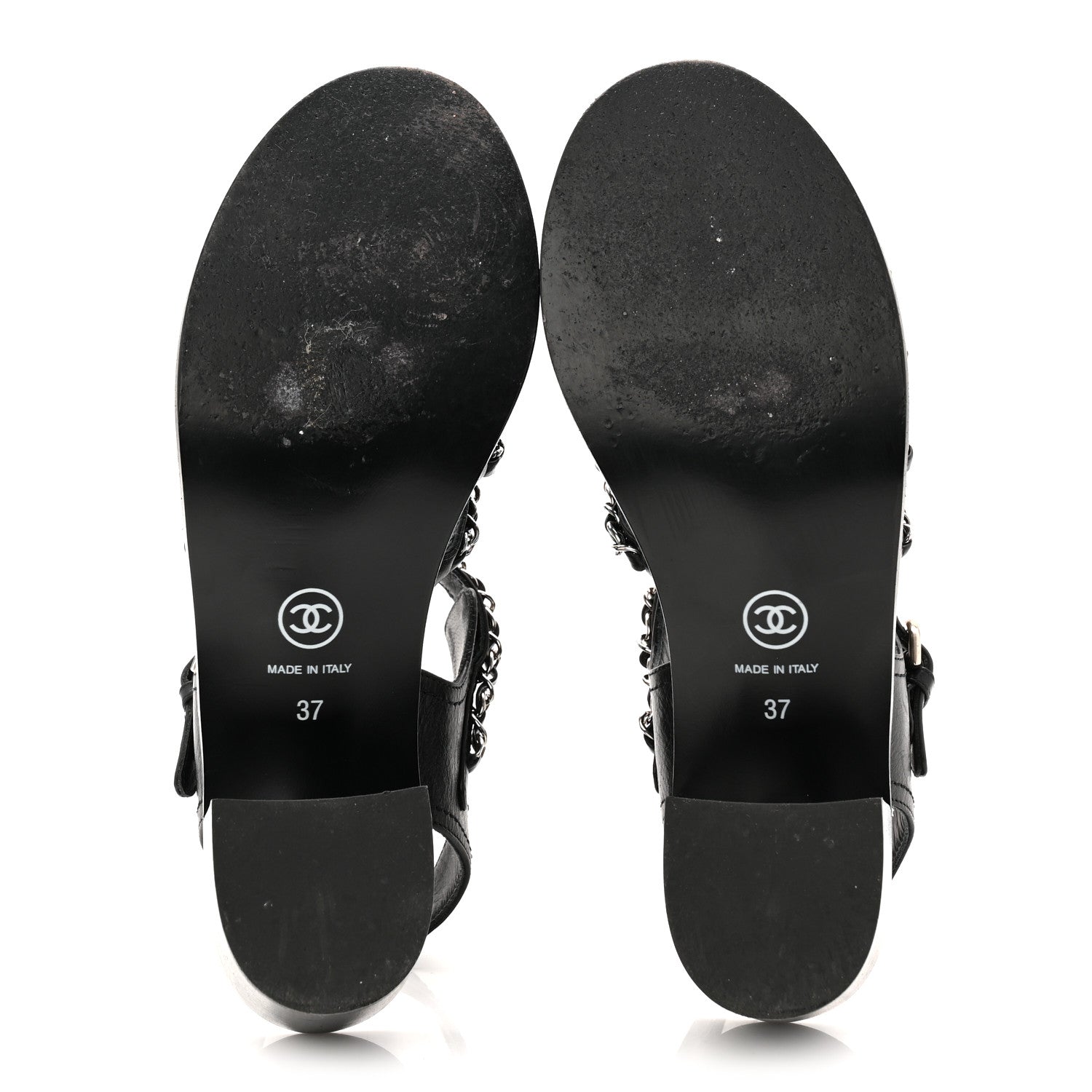 Chanel Calfskin Chain Sandals 37 Black 6 of 10