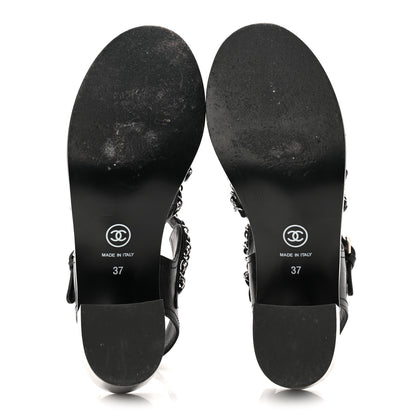 Chanel Calfskin Chain Sandals 37 Black 6 of 10