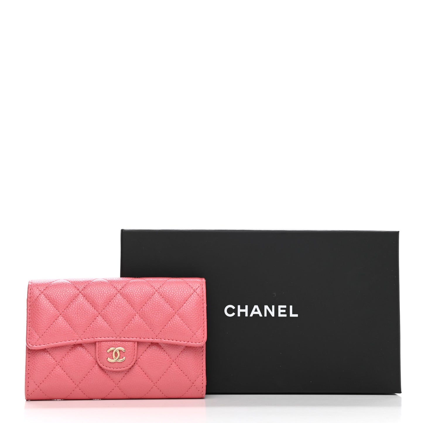 Caviar Quilted Medium Flap Wallet Dark Pink