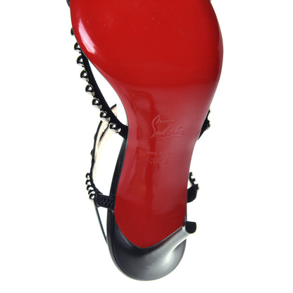 Christian Louboutin Shiny Nappa Suede Galeria 100 Sandals 38.5 Black Silver 6 of 9
