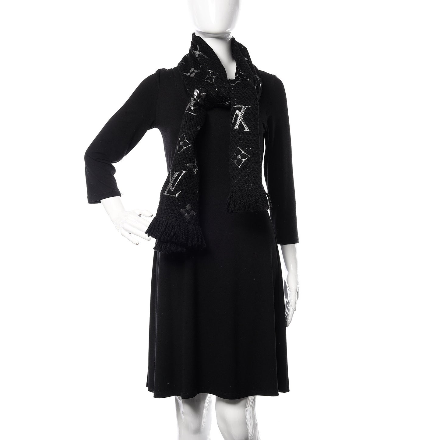 Wool Silk Logomania Shine Scarf Black