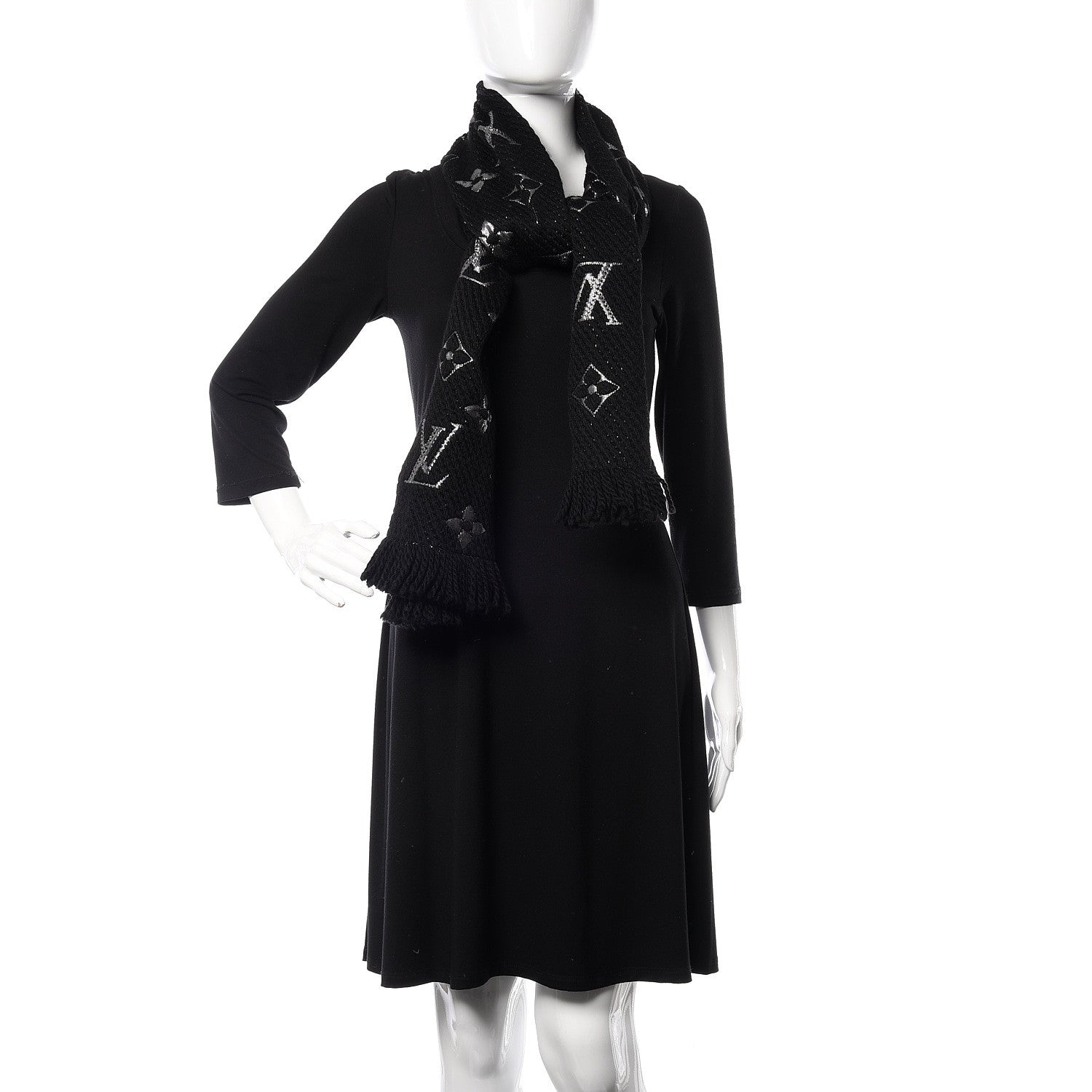 Louis Vuitton Wool Silk Logomania Shine Scarf Black 2 of 4