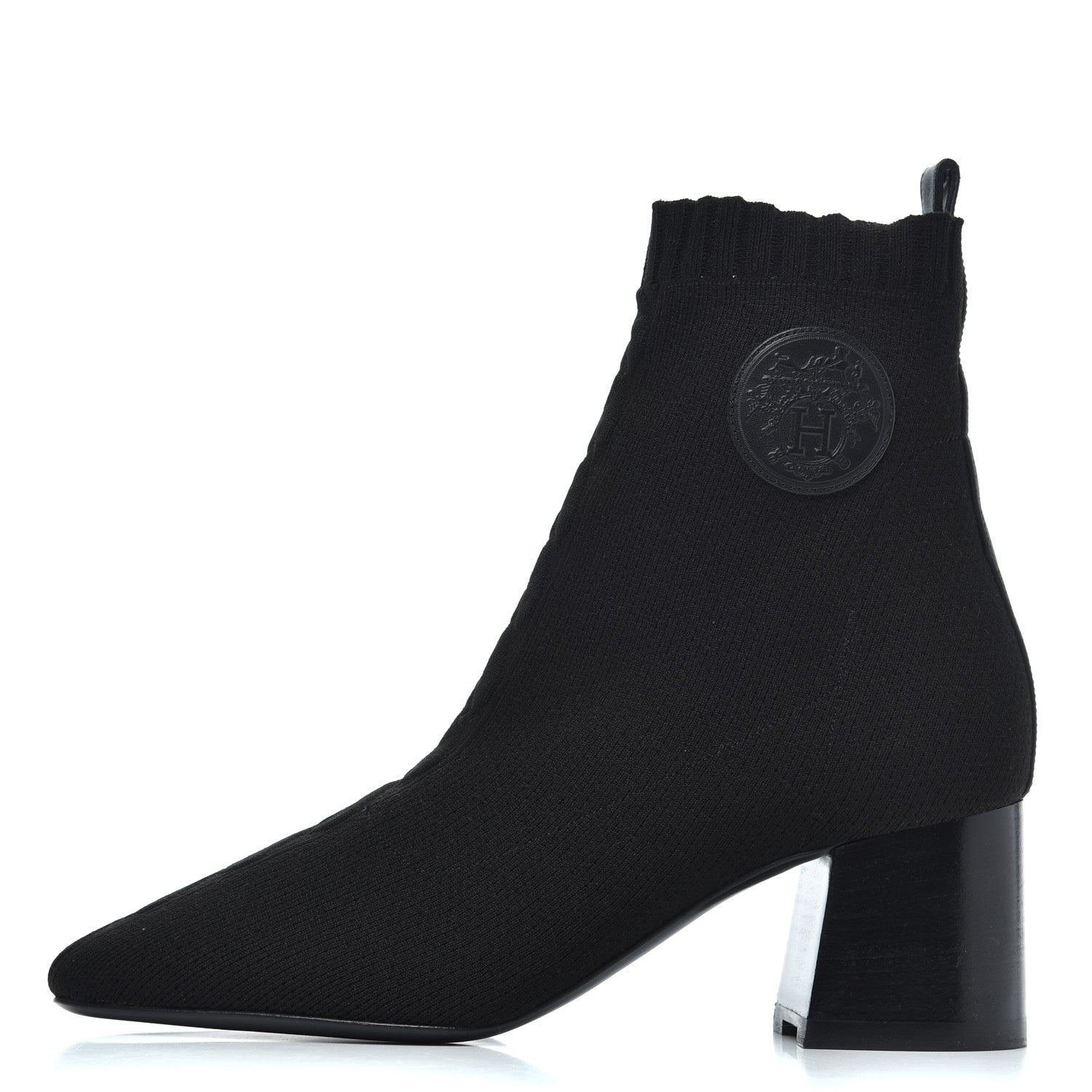 Hermes Knit Calfskin Volver Ankle Boots 37.5 Black 1 of 8
