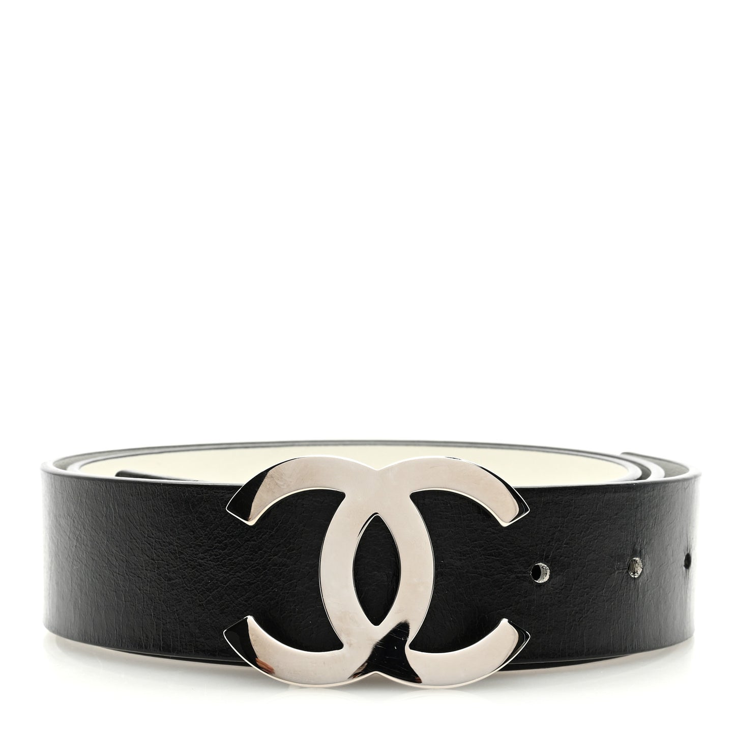 Calfskin Reversible CC Logo Belt 90 36 White Black