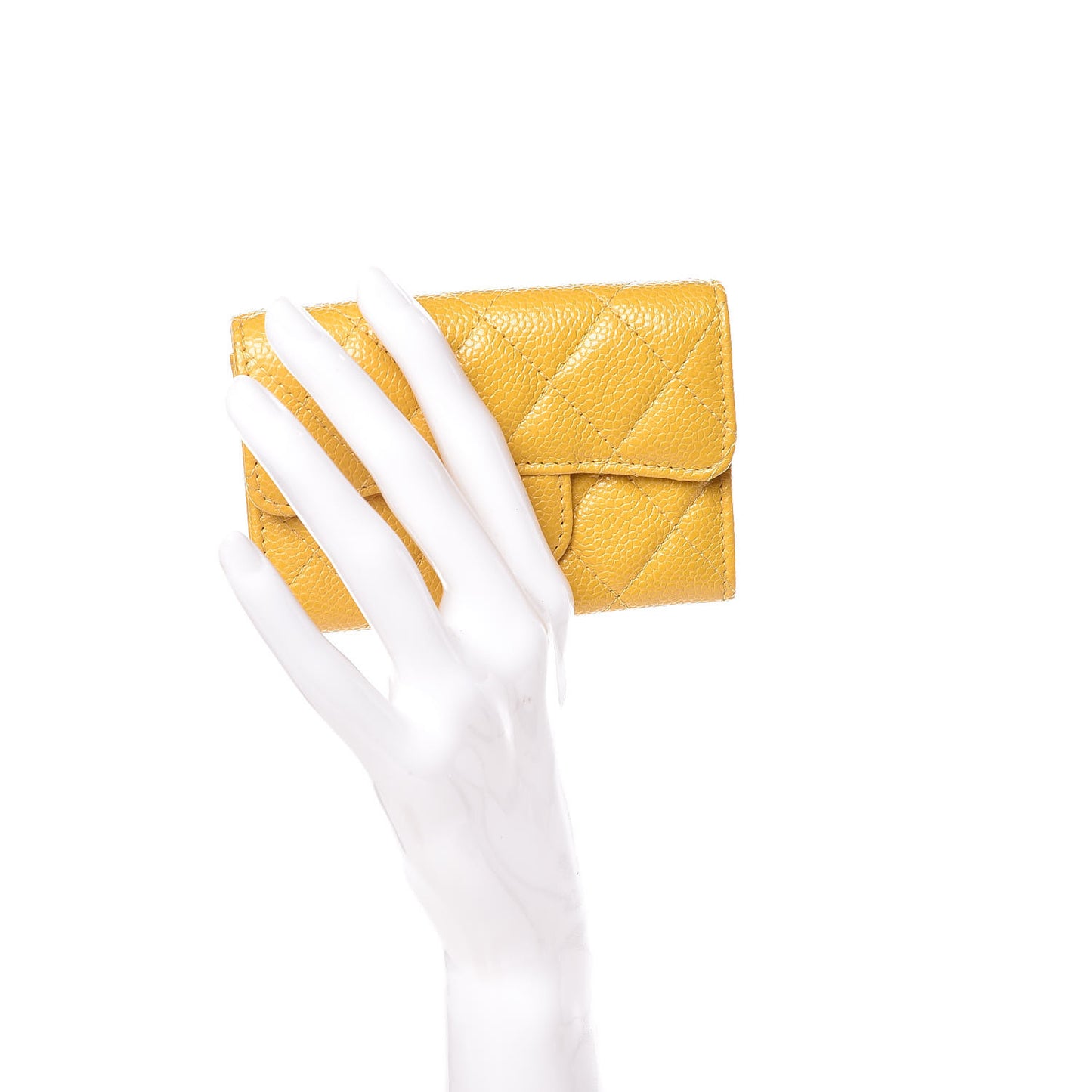 Caviar Quilted Flap Card Holder Yellow