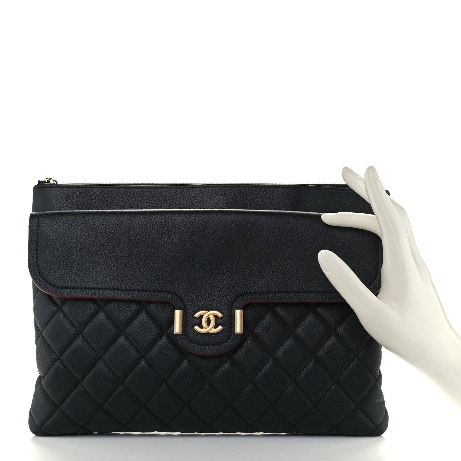 Chanel Grained Calfskin Quilted Large Archi Chic Cosmetic Case Black 3 of 14