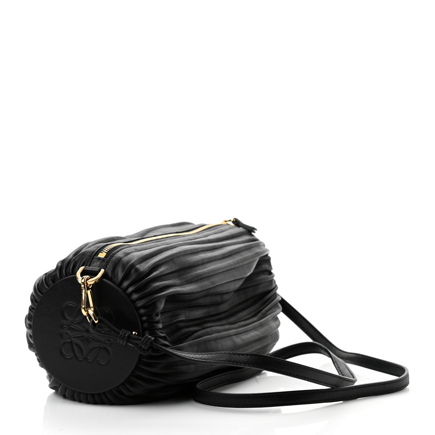 Loewe Lambskin Pleated Bracelet Pouch Shoulder Bag Black 4 of 10