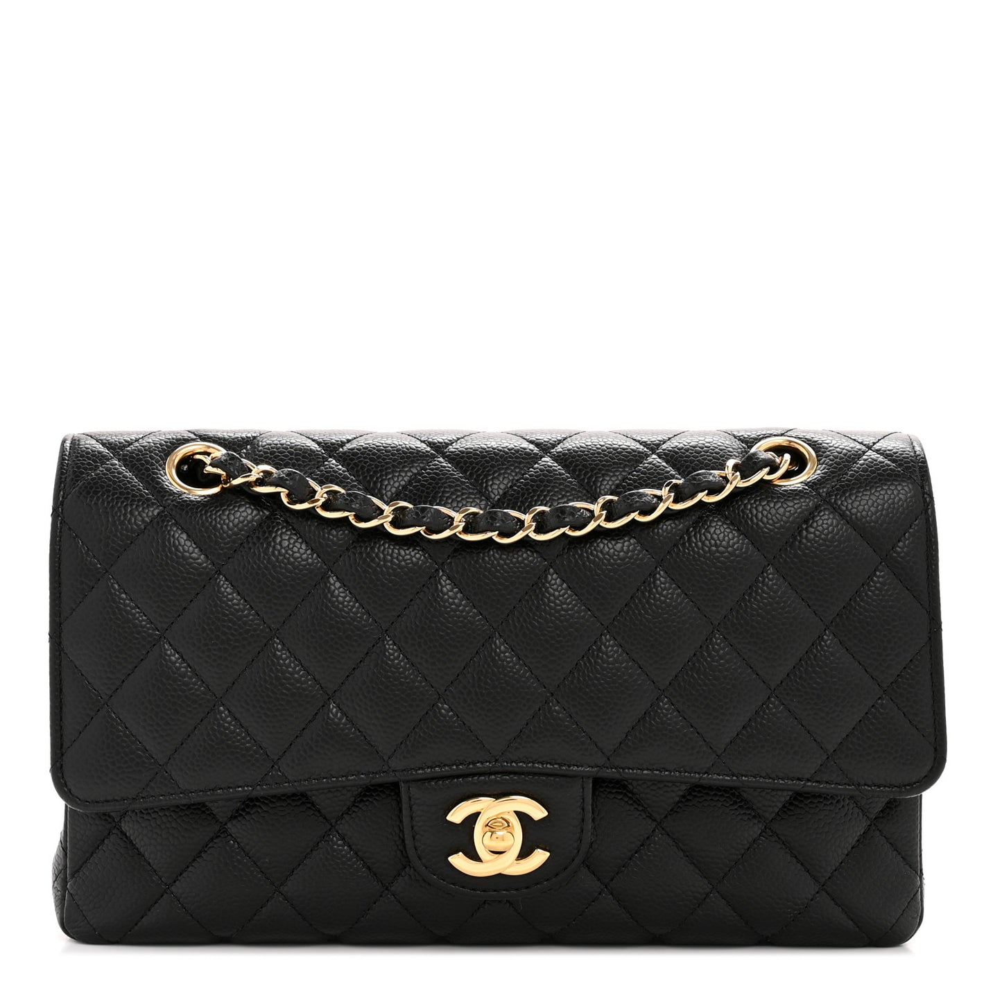 Caviar Quilted Medium Double Flap Black