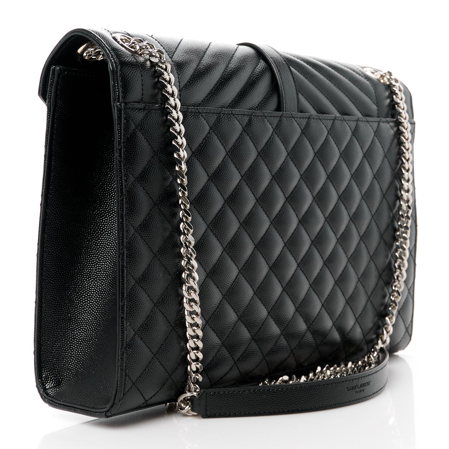 Grain De Poudre Textured Mixed Matelasse Large Triquilt Monogram Satchel Black