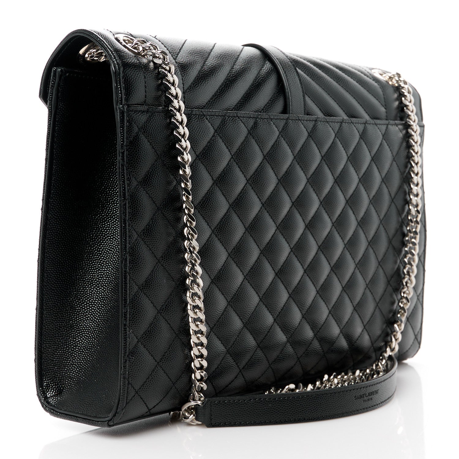Saint Laurent Grain De Poudre Textured Mixed Matelasse Large Triquilt Monogram Satchel Black 3 of 11