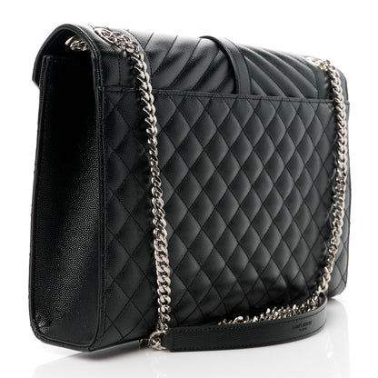 Saint Laurent Grain De Poudre Textured Mixed Matelasse Large Triquilt Monogram Satchel Black 3 of 11
