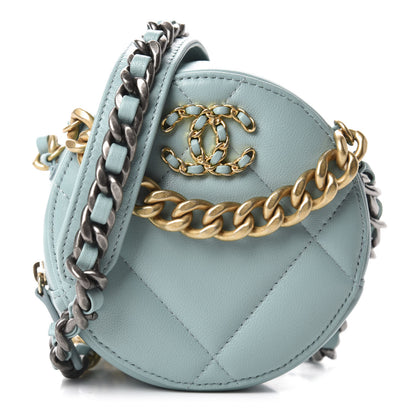 Chanel Goatskin Quilted 19 Round Clutch With Chain Light Blue 1 of 10