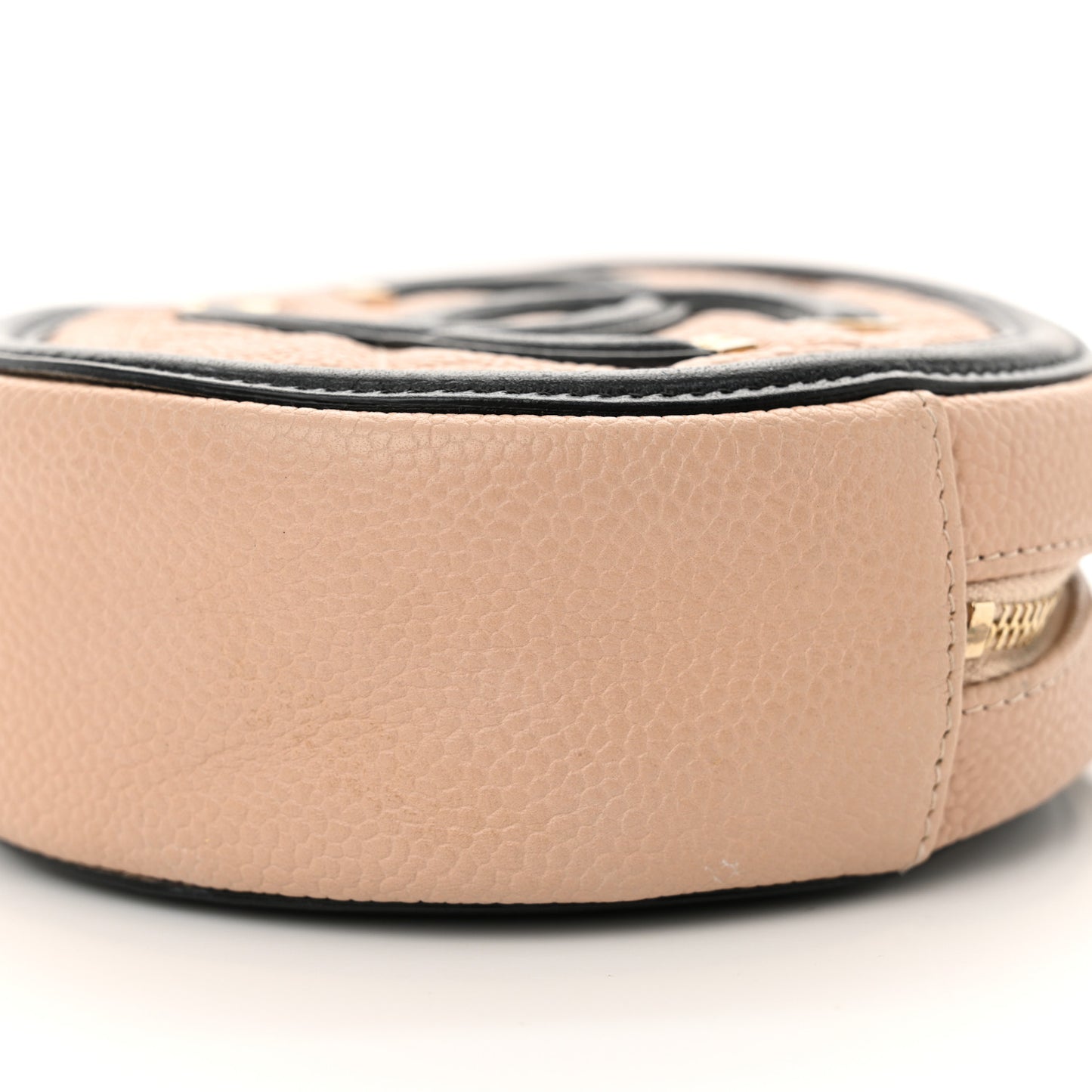 Caviar Quilted Round Filigree Crossbody Beige Black