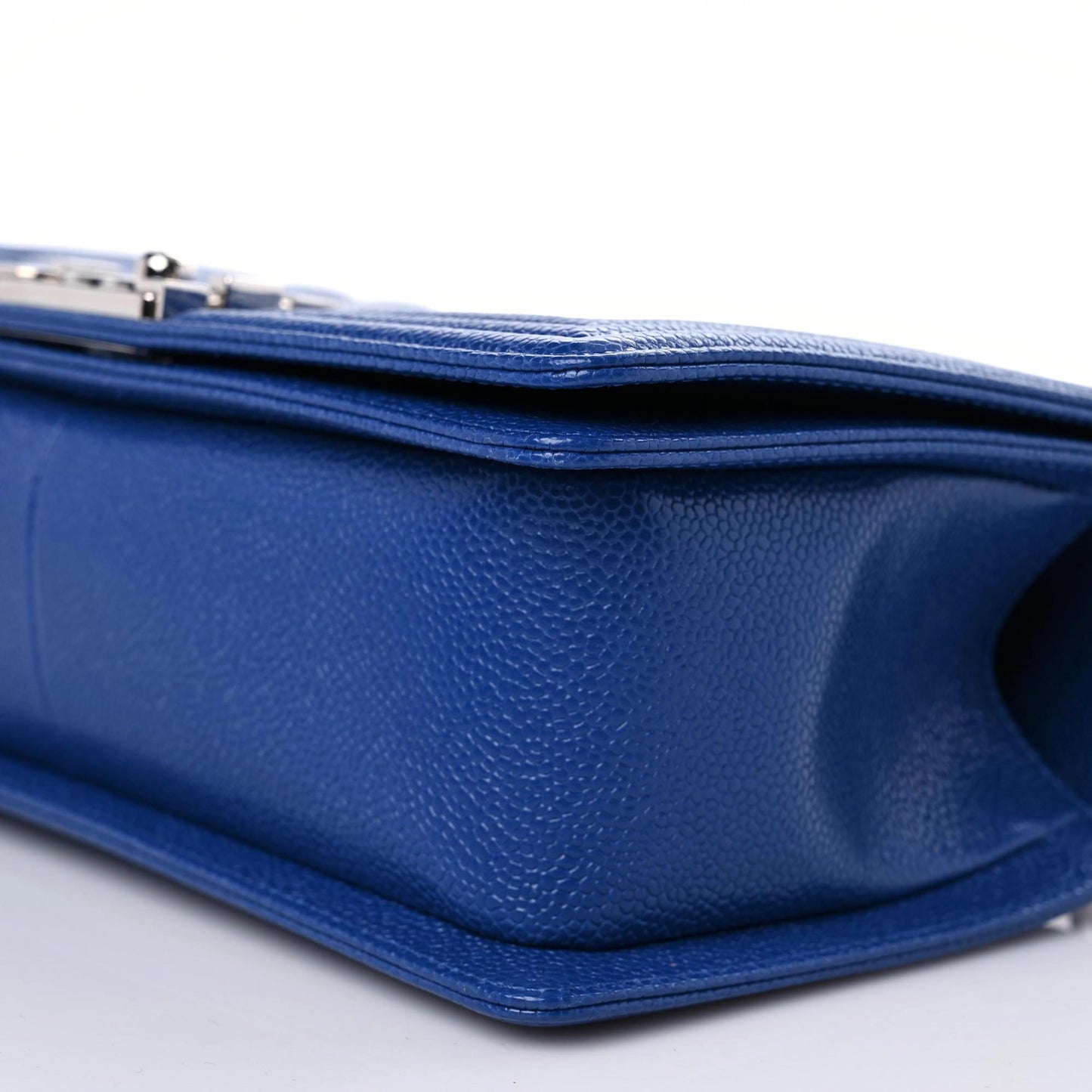Caviar Chevron Quilted Medium Boy Flap Dark Blue