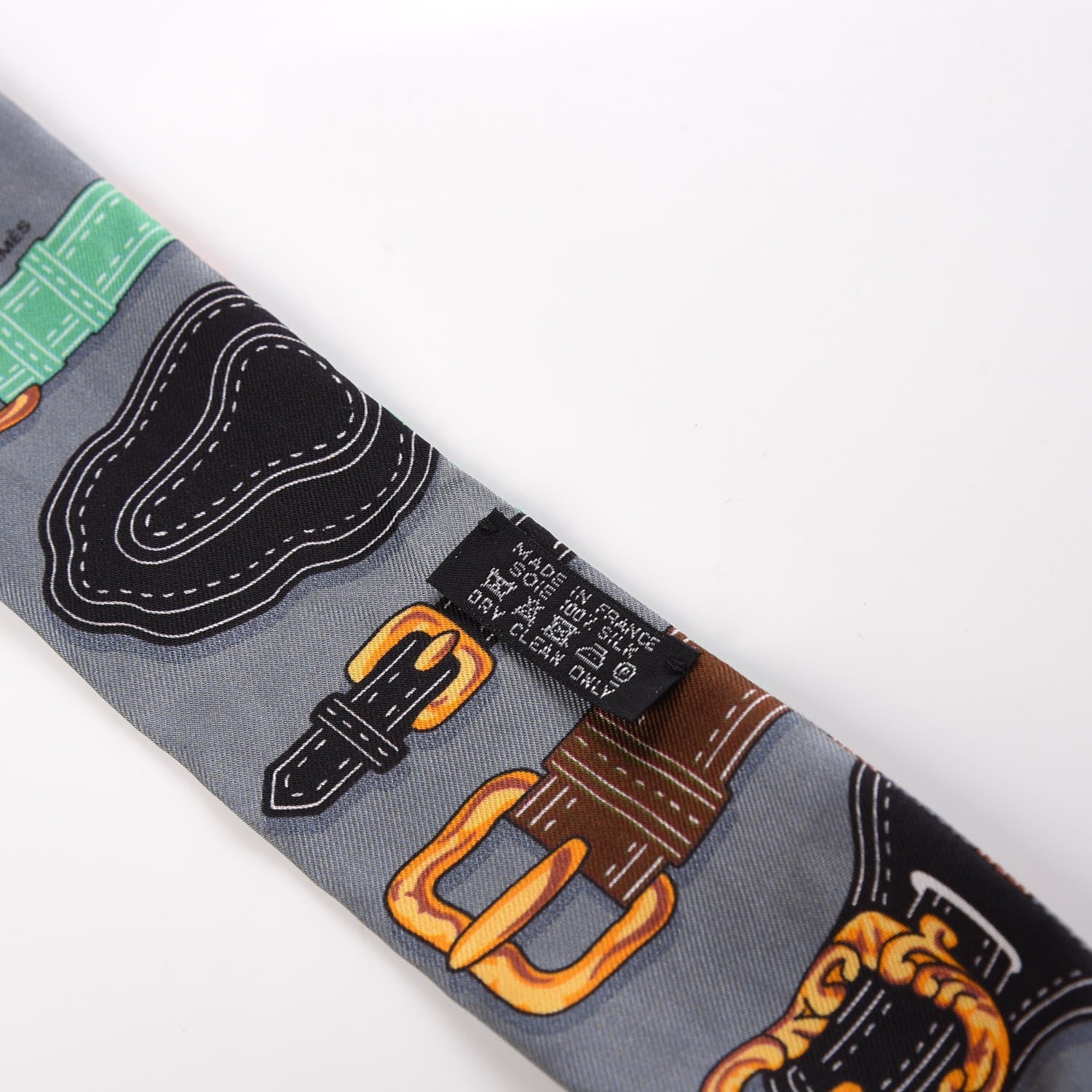 Hermes Silk Harnais Des Presidents Twilly Gris Orange Vert 3 of 4