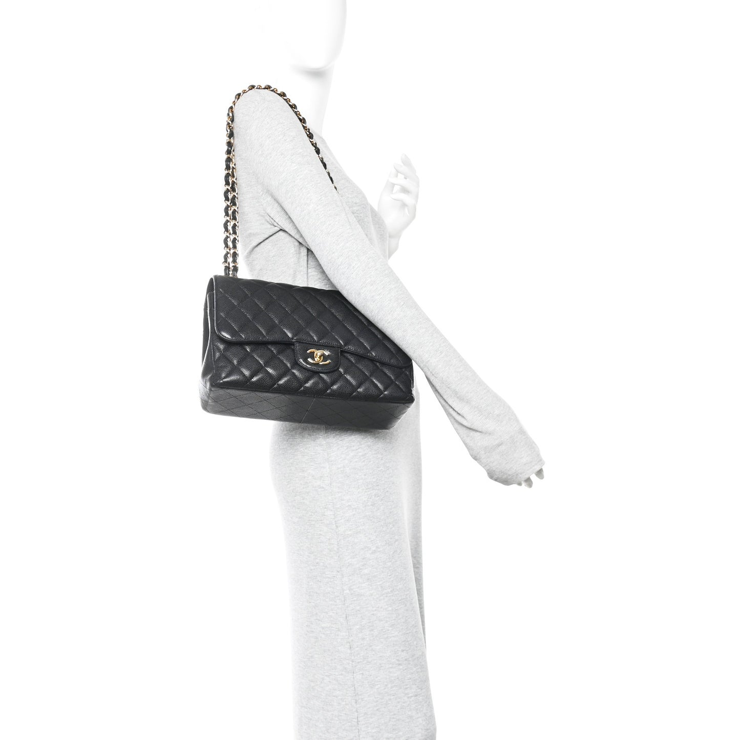 Caviar Quilted Jumbo Double Flap Black