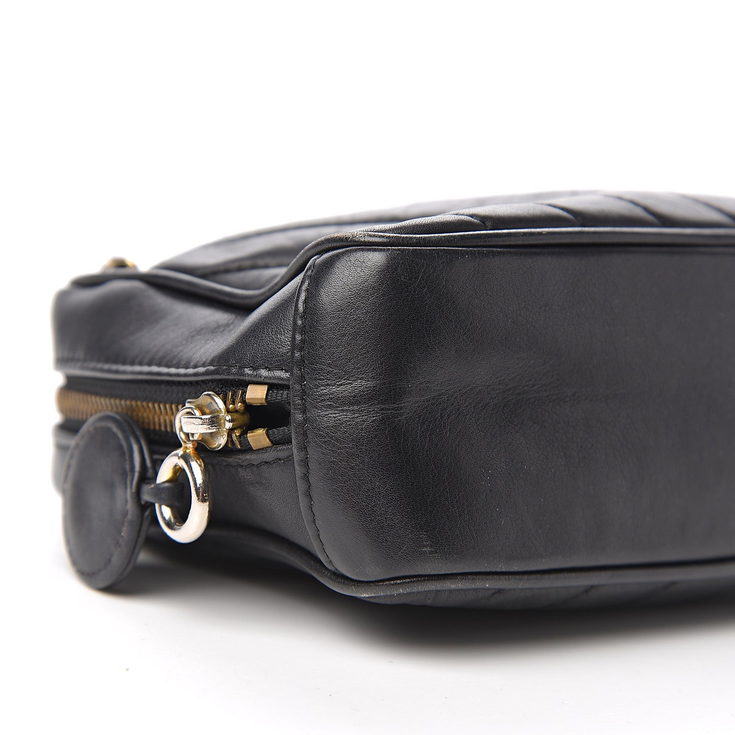 Lambskin Chevron Quilted Small Camera Case Black