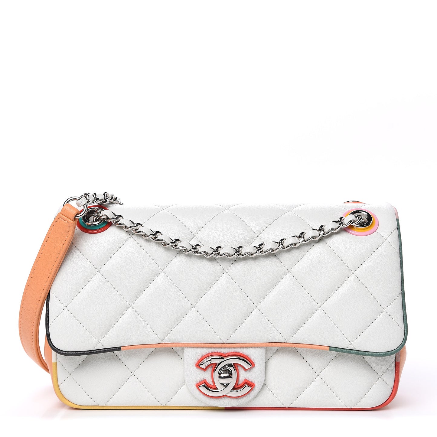 Lambskin Plexiglass Quilted Small Cuba Color Flap White Multicolor