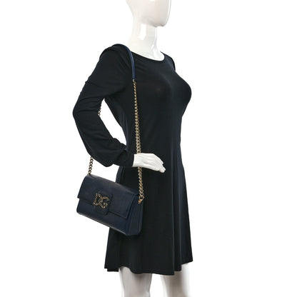 Dolce & Gabbana Stampa Iguana Calfskin Crystal Millennials Chain Shoulder Bag Blue 2 of 8