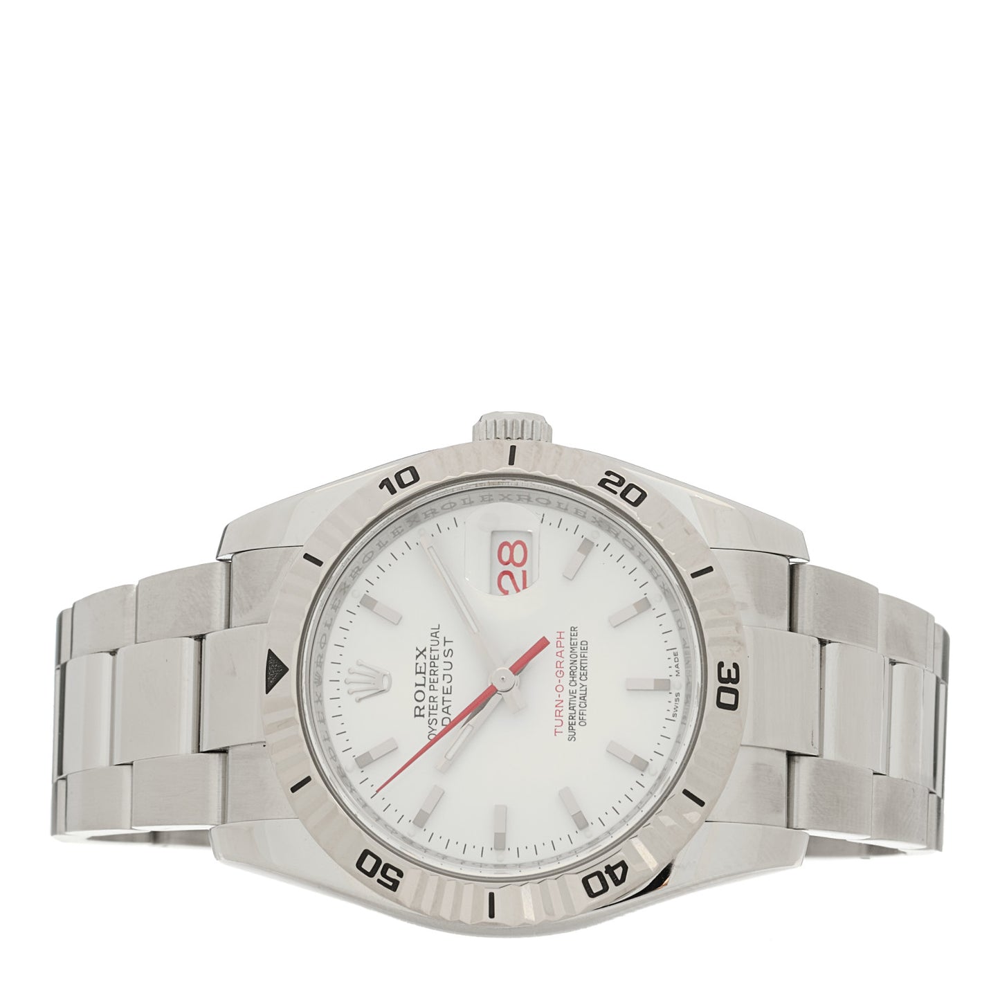 Stainless Steel 18K White Gold 36mm Oyster Perpetual Datejust Turn-O-Graph Watch White 116264