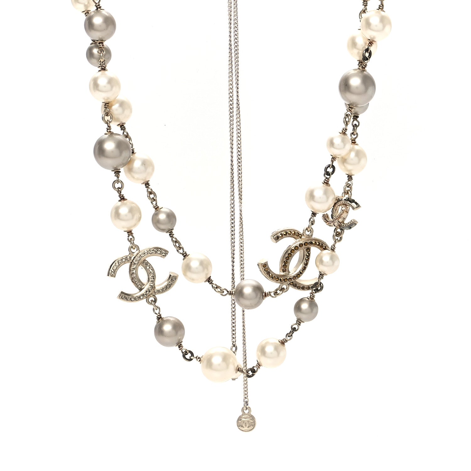 Chanel Pearl Baguette Crystal Beaded CC Long Necklace Gold Multicolor 1 of 5