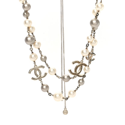 Chanel Pearl Baguette Crystal Beaded CC Long Necklace Gold Multicolor 1 of 5
