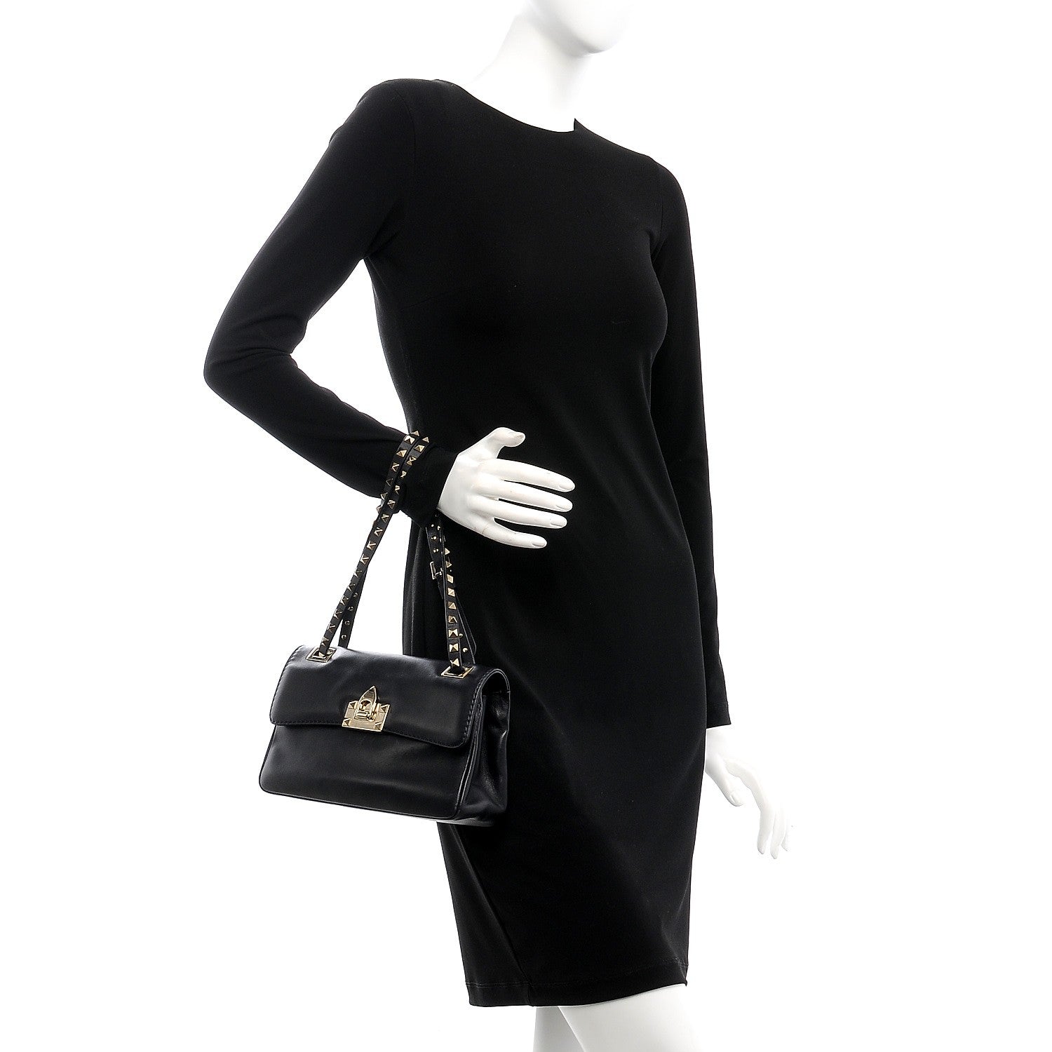 Valentino Garavani Vitello Rockstud Flip Lock Shoulder Flap Bag Black 2 of 15
