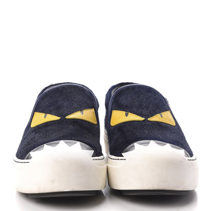 Fendi Cavallino VItello Monster Eyes Slip On Sneakers 39 Blue 3 of 8