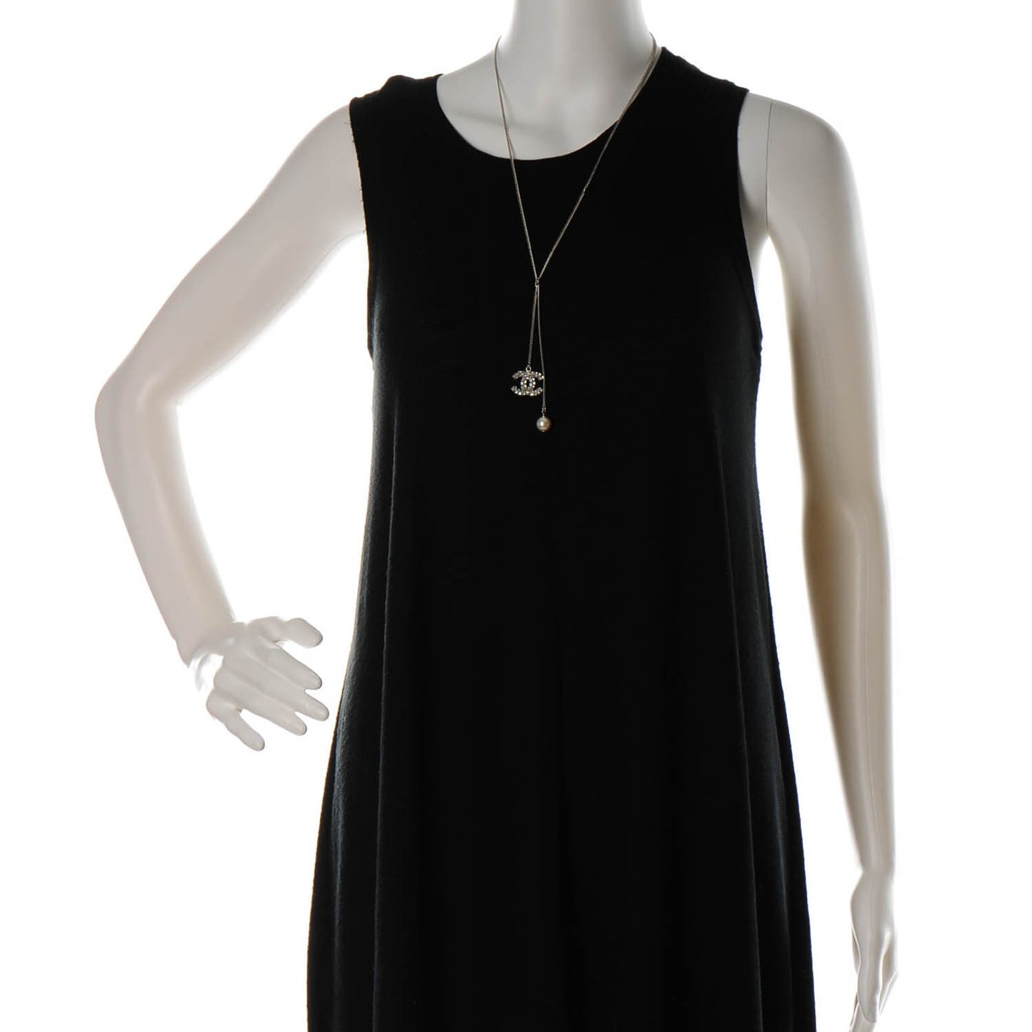 Baguette Crystal Pearl CC Lariat Necklace Silver