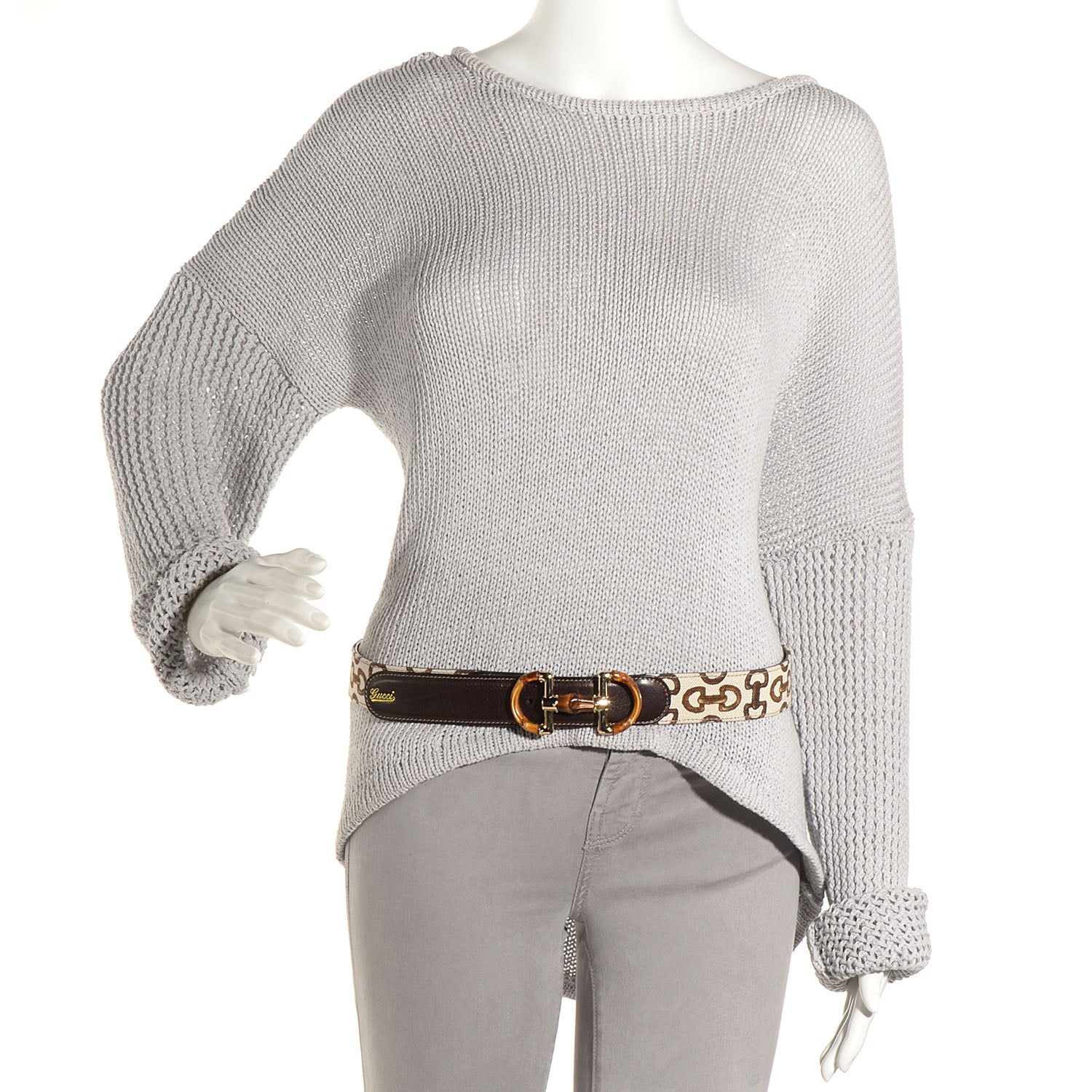Gucci Leather Canvas Bamboo Horsebit Print Belt 95 38 Brown 2 of 11