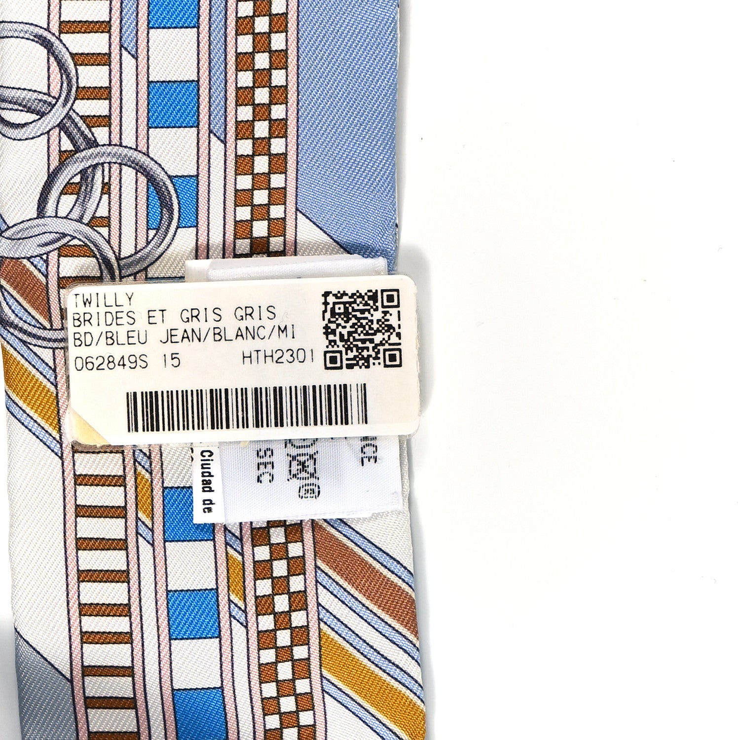 Hermes Silk Brides et Gris Twilly Gris Bleu Jean White Miel 3 of 4