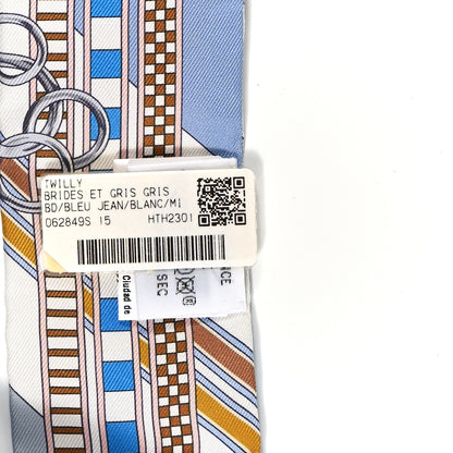 Hermes Silk Brides et Gris Twilly Gris Bleu Jean White Miel 3 of 4