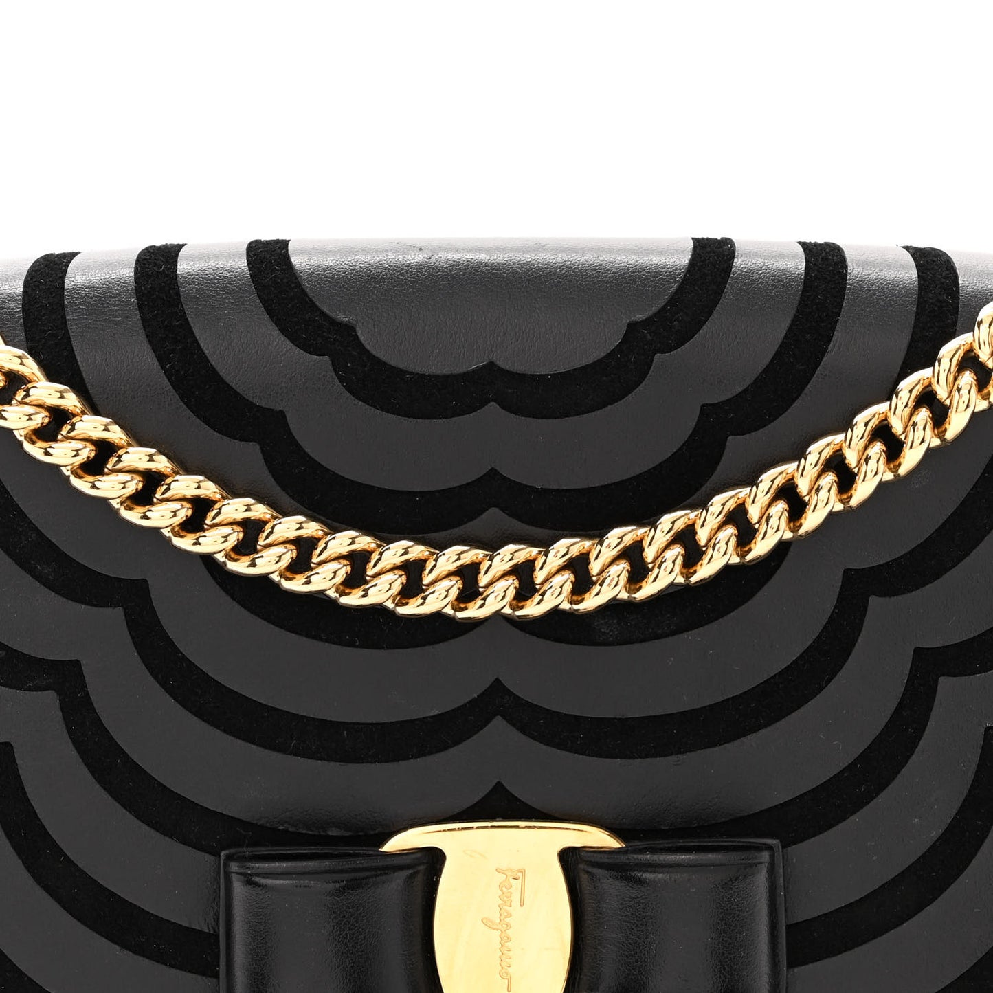 Calfskin Suede Vara Bow Chain Flap Crossbody Black