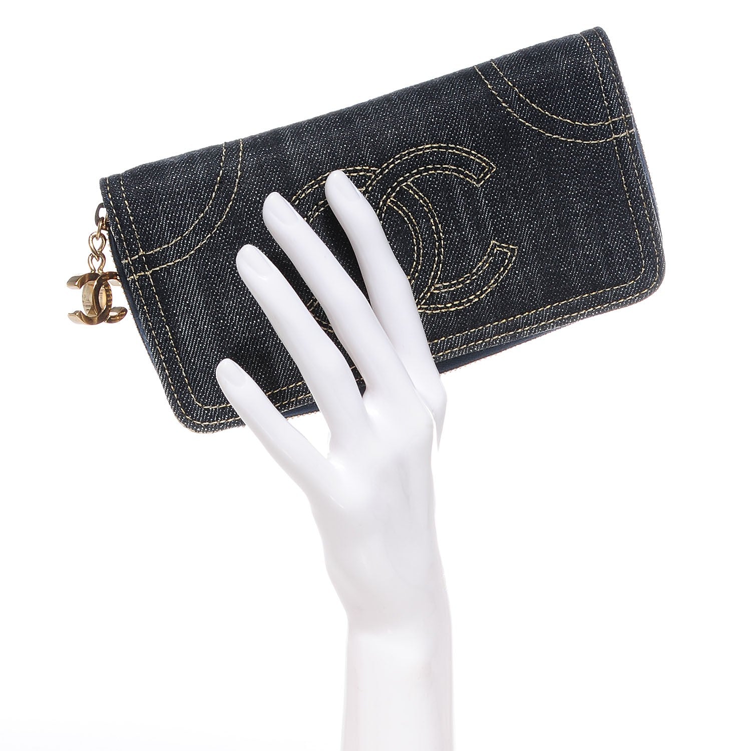 Chanel Denim CC Zip Around Wallet 2 of 8