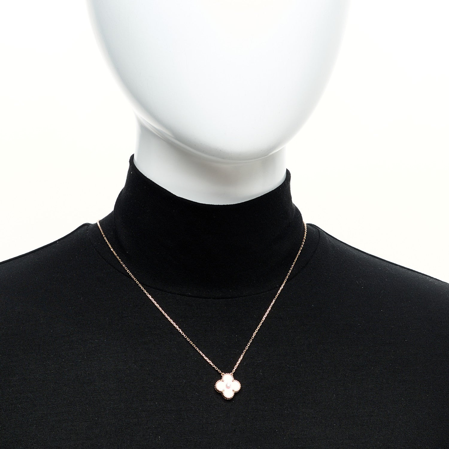 Van Cleef & Arpels 18K Rose Gold Diamond Pink Porcelain Vintage Alhambra Pendant Necklace 2 of 5