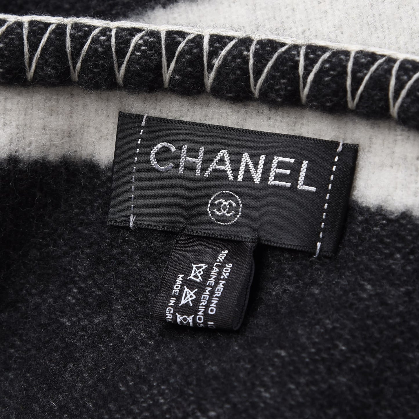 Merino Wool Cashmere CC Throw Blanket Black White