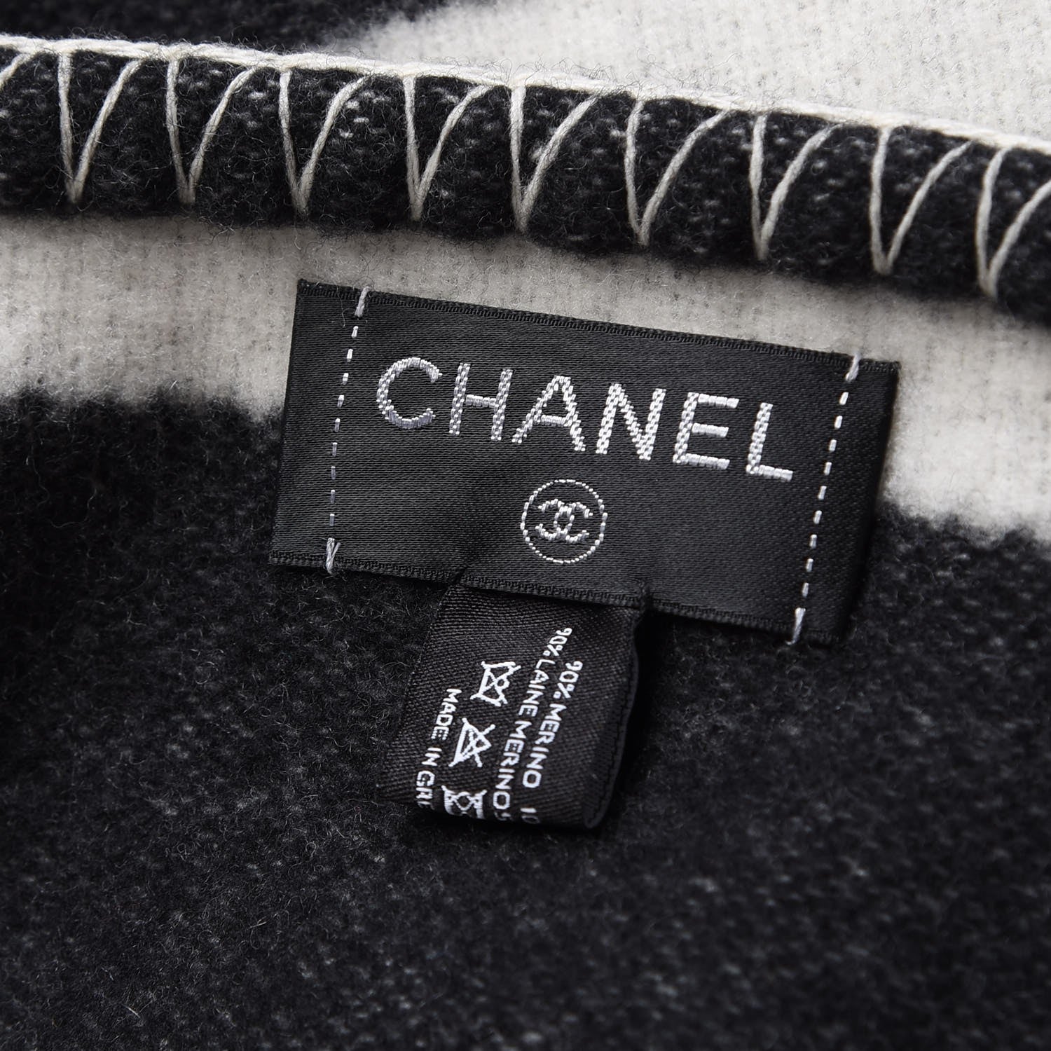 Chanel Merino Wool Cashmere CC Throw Blanket Black White 4 of 5