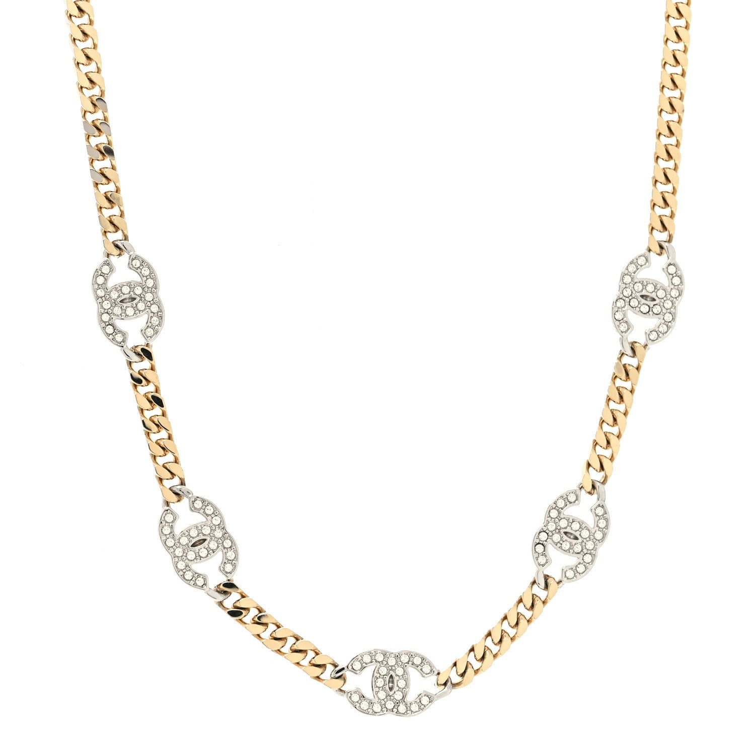Chanel Crystal Chain CC Link Choker Gold Silver 1 of 5