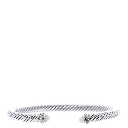 David Yurman Sterling Silver Diamond White Agate 5mm Cable Classics Bracelet 1 of 5