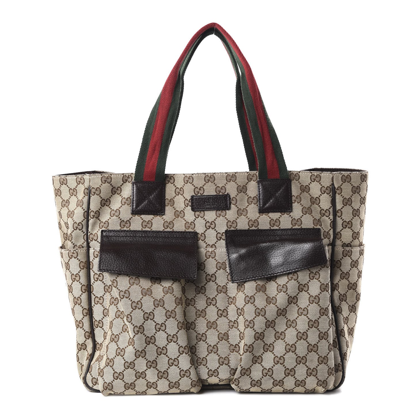 GG Monogram Medium Web Handle Double Pocket Tote Brown