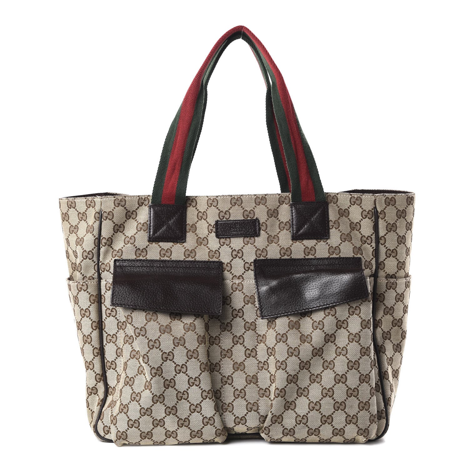 Gucci GG Monogram Medium Web Handle Double Pocket Tote Brown 1 of 10