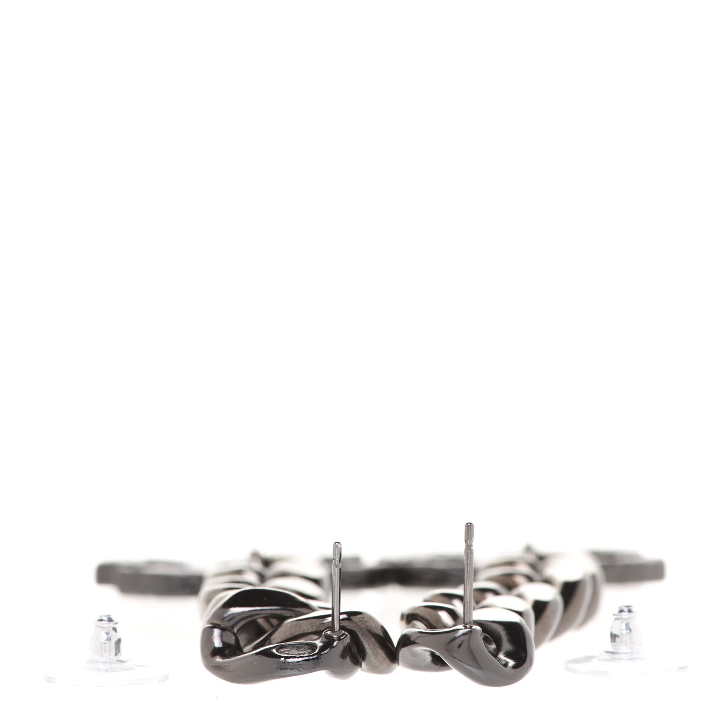 Metal CC Pick Drop Earrings Ruthenium