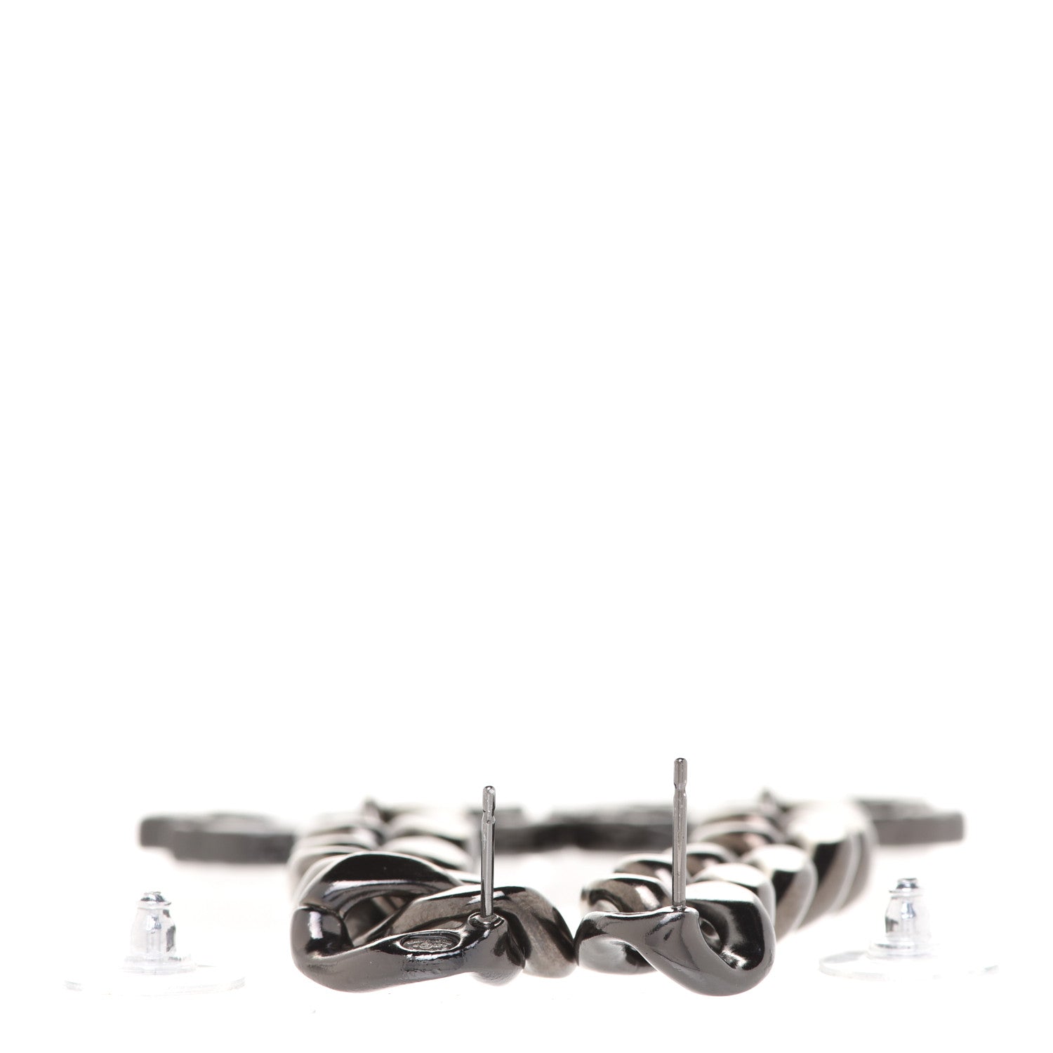 Chanel Metal CC Pick Drop Earrings Ruthenium 3 of 5