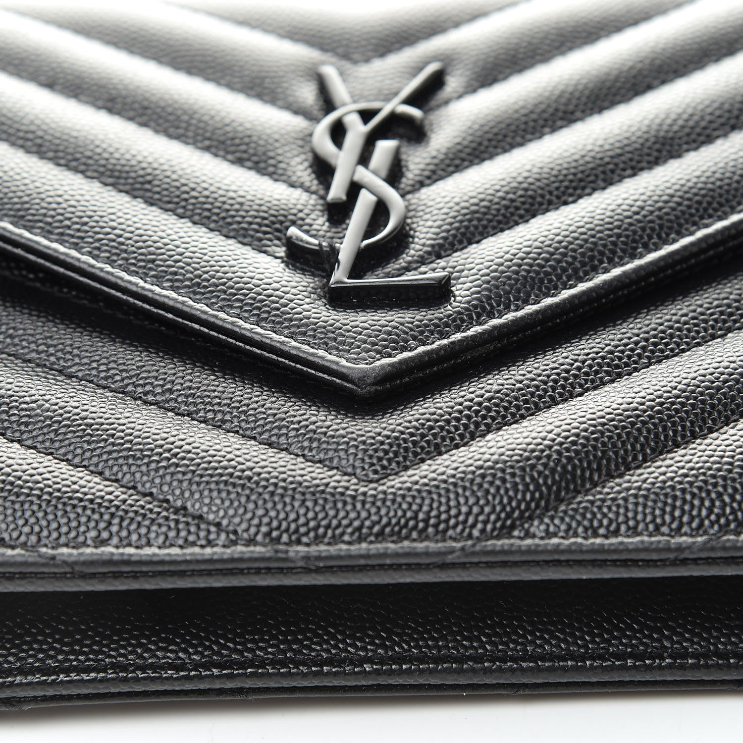 Saint Laurent Grain De Poudre Matelasse Chevron Monogram Envelope Chain Wallet Black 12 of 13