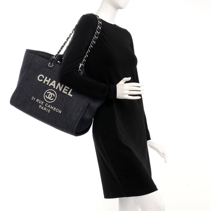 Chanel Canvas Large Deauville Tote Dark Blue 2 of 8